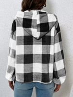 Plaid Half Button Long Sleeve Hoodie