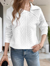 Oblique Zipper Collared Neck Long Sleeve Sweatshirt