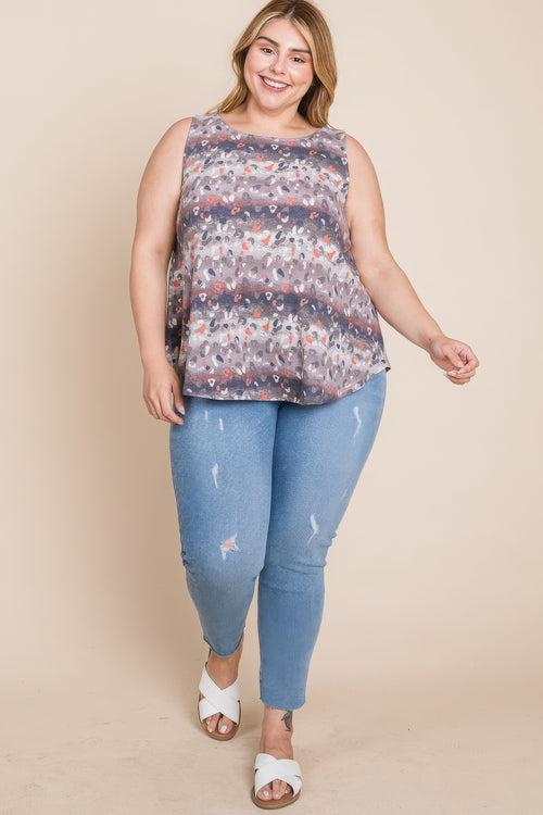 Plus Size Multi Tie Dye Animal Printed Tunic Tank