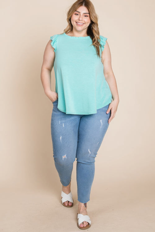 Plus Size Solid French Terry Basic Casual Top