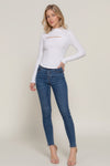 Long slv mock neck kyehole rib knit top