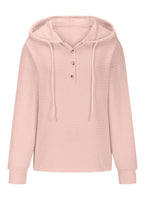 Drawstring Quarter Button Long Sleeve Hoodie