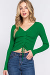 V-neck Shirring Tie Detail Sweater